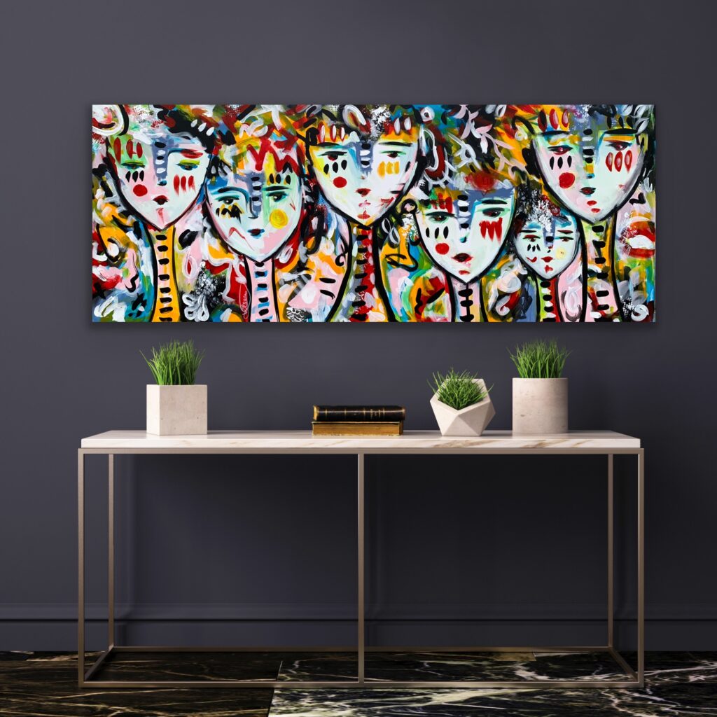 Free Spirits 20, 59″x23’5″(150x60cm), neon pop art canvas painting, art, home painting, colorful art